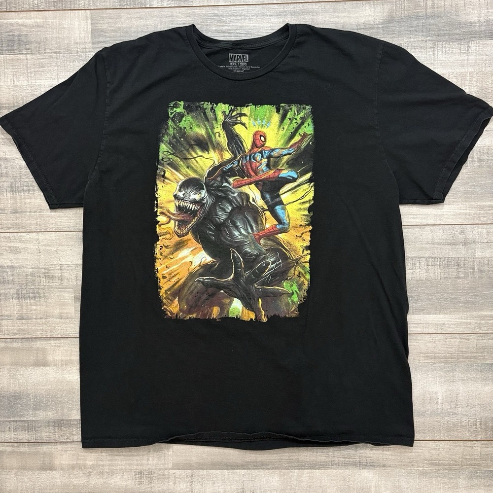 Marvel Spider-Man Venom Mens 2XL T-Shirt Black Graphic Tee Comics Short Sleeve